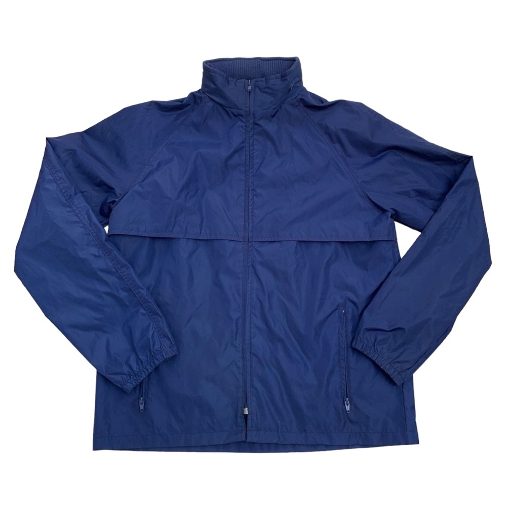 Eddie Bauer Mens Large Blue Vented Hideaway Hooded Nylon Jacket